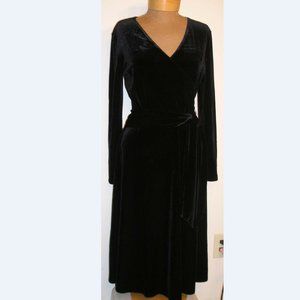 Talbots Petites Velvet Black Faux wrap Dress 12P NWT
